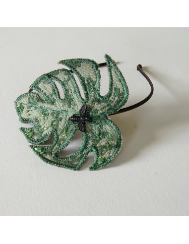 Monstera leaf headband in green jacquard de votre