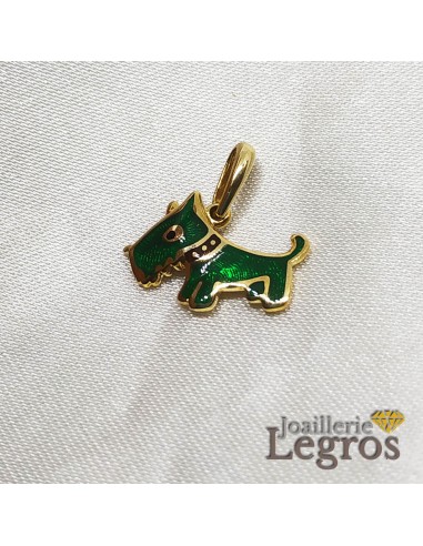 Pendentif Chien Scottish Terrier laqué vert en or jaune 18 carats Comparez et commandez 