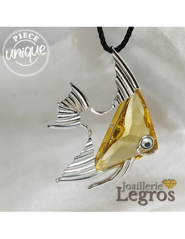 Pendentif Poisson scalaire or blanc 18 carats et citrine Par le système avancé 