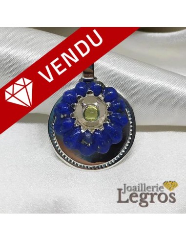 Pendentif Fleur Lapis Lazuli Peridot en argent 925 Découvrez la collection