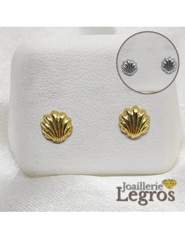 Boucles d'oreilles enfant coquillage or jaune OU or blanc 18 carats à prix réduit toute l'année