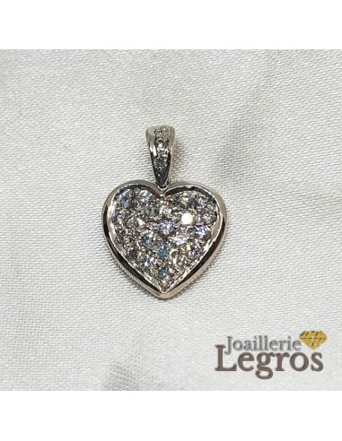 Pendentif coeur or blanc 18 carats pavage diamants Les magasins à Paris et en Île-de-France