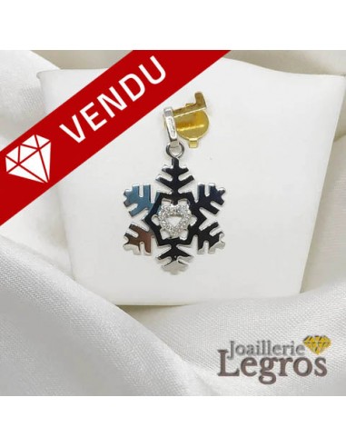 Pendentif flocon de neige or blanc 18 carats et diamants soldes