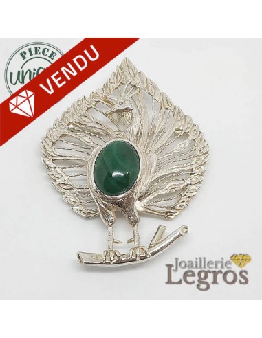 Pendentif / Broche Paon en malachite Argent 925 Venez découvrir notre 