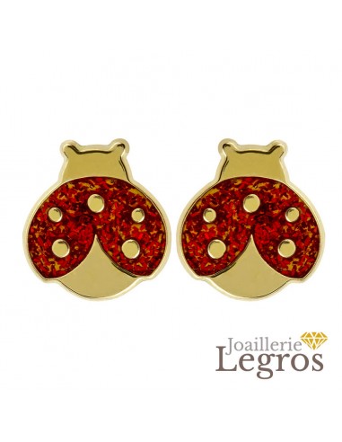 Boucles d'oreilles enfant coccinelle Or jaune 18 carats Paris Déstockage Promo