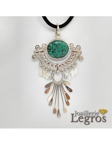 Pendentif Esprit Inca avec turquoise ou malachite ovale en argent 925 la chaussure