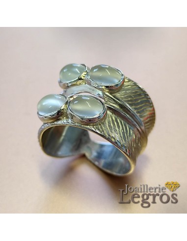 Bague plume argent et ses 4 pierres de lune en stock