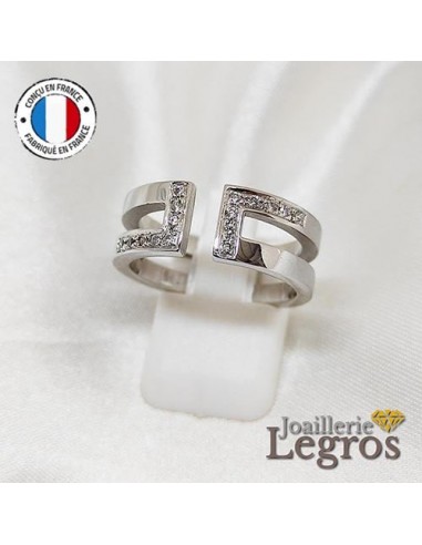 Bague ouverte double anneau or gris 18 carats et 16 diamants 50-70% off 