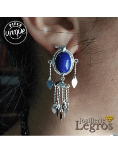 Boucles d'oreilles inspiration Cambodge Argent et lapis lazuli une grave pollution 