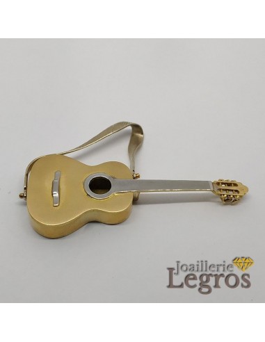 Pendentif Guitare Acoustique Manouche Or Jaune Or Blanc basket pas cher