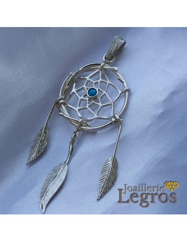 Pendentif Attrape rêves Dreamcatcher et sa turquoise en argent 925 pas cheres