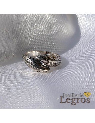 Bague plume argent version deux plumes rembourrage situé sous