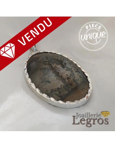 Jaspe paysage pendentif cerclage en argent 925 Amélioration de cerveau avec