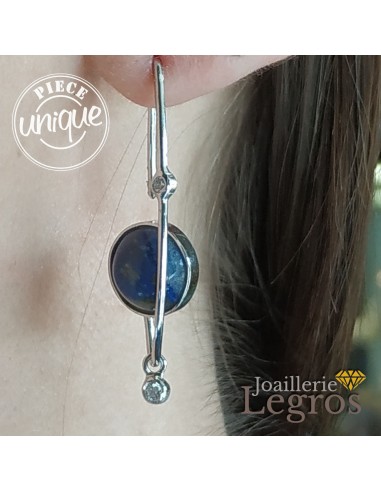 Boucles d'oreilles Lapis Lazuli diamants or blanc 18 carats Gaïa en ligne