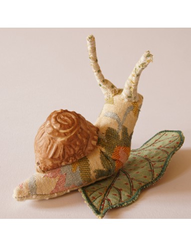 Fiber Art Snail Soft Sculpture with Ceramic Shell en linge