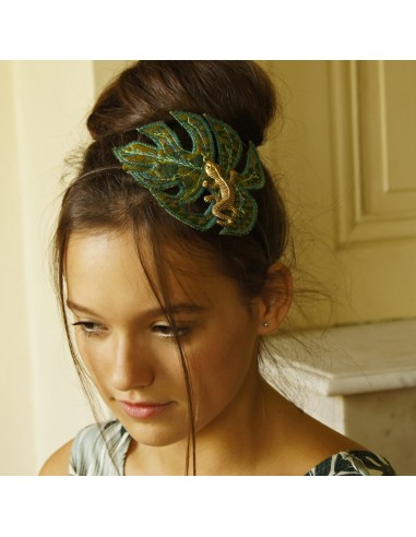 Textile Monstera Leaf Headband Green basket pas cher